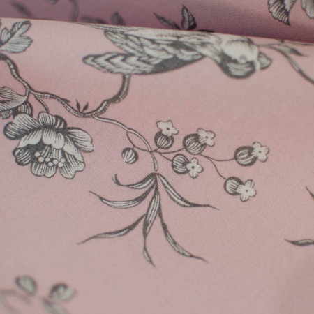 EB - Toile de Jouy Mésange Gris/Rose 50cm