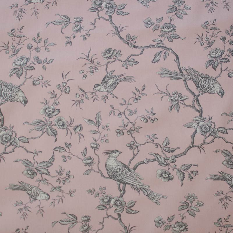 EB - Toile de Jouy Mésange Gris/Rose 50cm