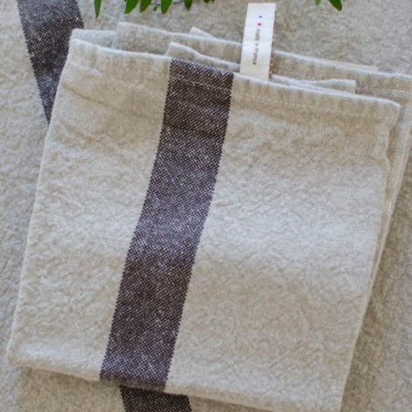 Elina ecru washed linen tea towel with Brown stripes