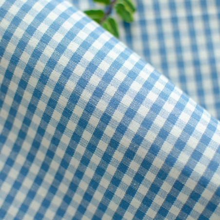 Toile de coton Appoline tissé teint Vichy Bleu et Blanc à carreau de 4 mm