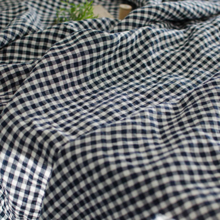 Tissu Lin Lavé Vichy Azur En Demi-mètre, Idéal Pour La Décoration, Vêtements Et Linge De Maison
