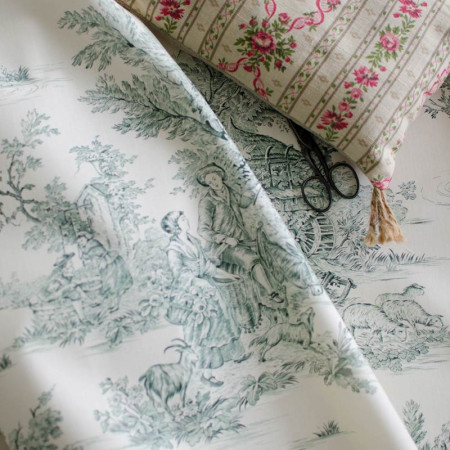 EB - Toile de Jouy cotton Pastoral green print - 50 cm