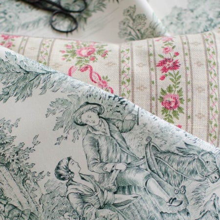 EB - Toile de Jouy cotton Pastoral green print - 50 cm