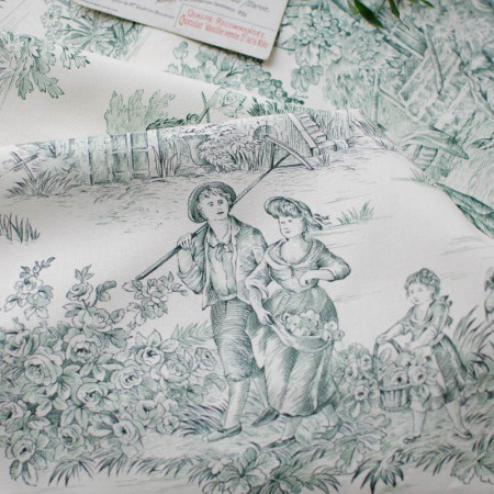 EB - Toile de Jouy coton Pastorale impression verte - 50 cm