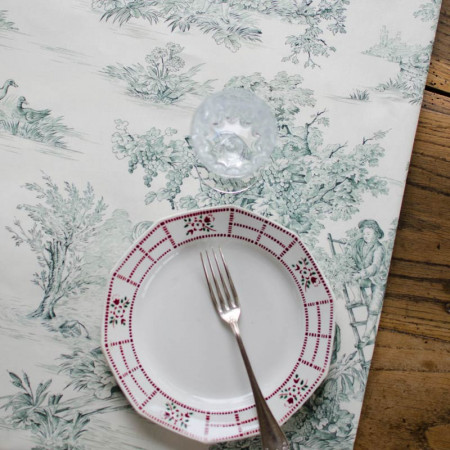 EB - Toile de Jouy coton Pastorale impression verte - 50 cm
