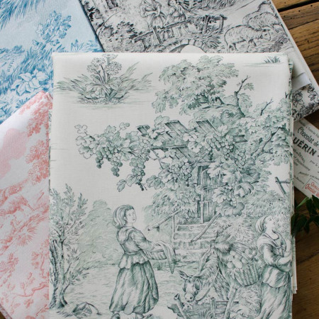 EB - Toile de Jouy cotton Pastoral green print - 50 cm