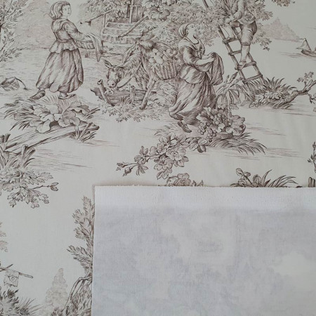 EB - Toile de Jouy coton Pastorale impression marron - 50 cm