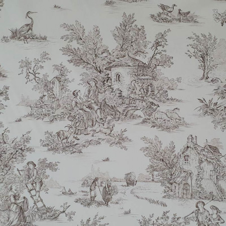 EB - Toile de Jouy coton Pastorale impression marron - 50 cm