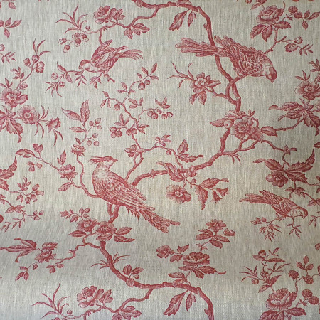 EB - Chickadee in linen with raspberry print on ecru - 50 cm