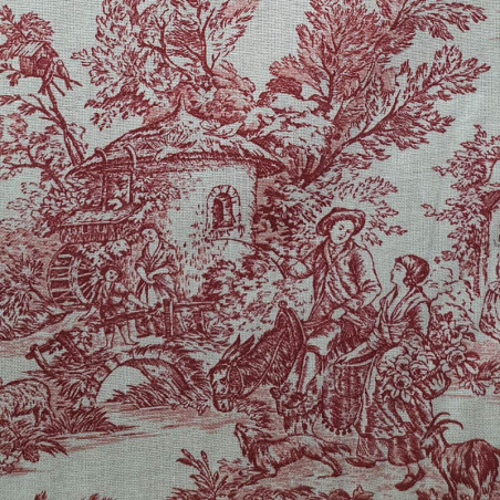 Tissu Mini Pastorale Motifs Toile De Jouy Coton Enduit