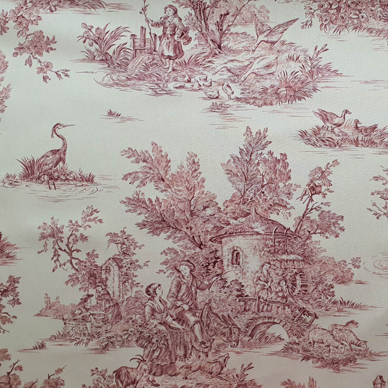 Toile de Jouy cotton Pastorale red print