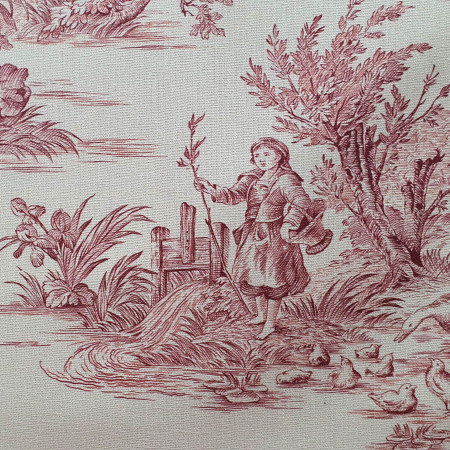 Toile de Jouy coton Pastorale impression rouge