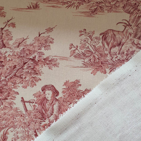 Toile de Jouy cotton Pastorale red print