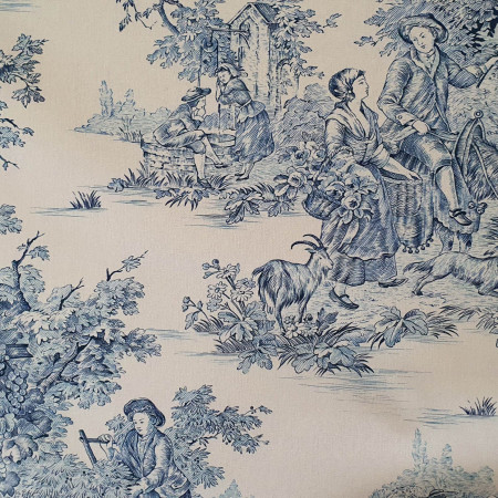 Toile de Jouy coton Pastorale blue print