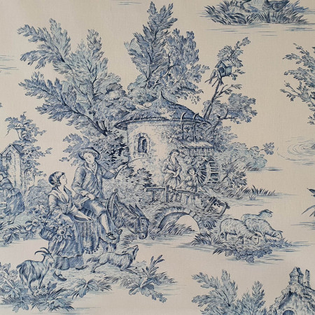 Toile de Jouy coton Pastorale impression bleue