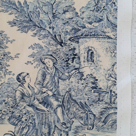 Toile de Jouy coton Pastorale impression bleue