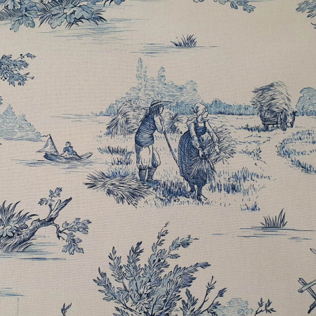 Toile de Jouy coton Pastorale impression bleue