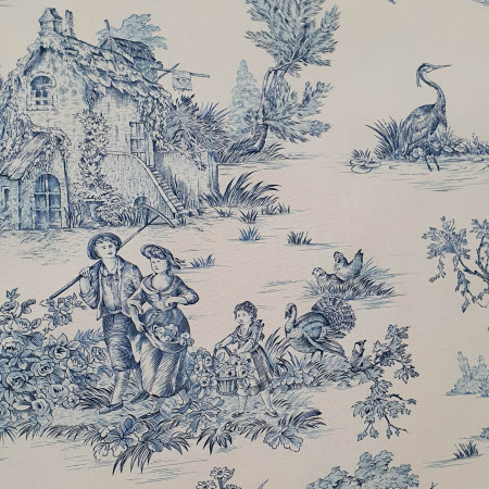 Toile de Jouy coton Pastorale impression bleue