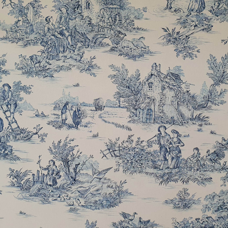 Toile de Jouy coton Pastorale impression bleue