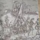 Toile de Jouy coton Histoire d'Eau sépia fond lin